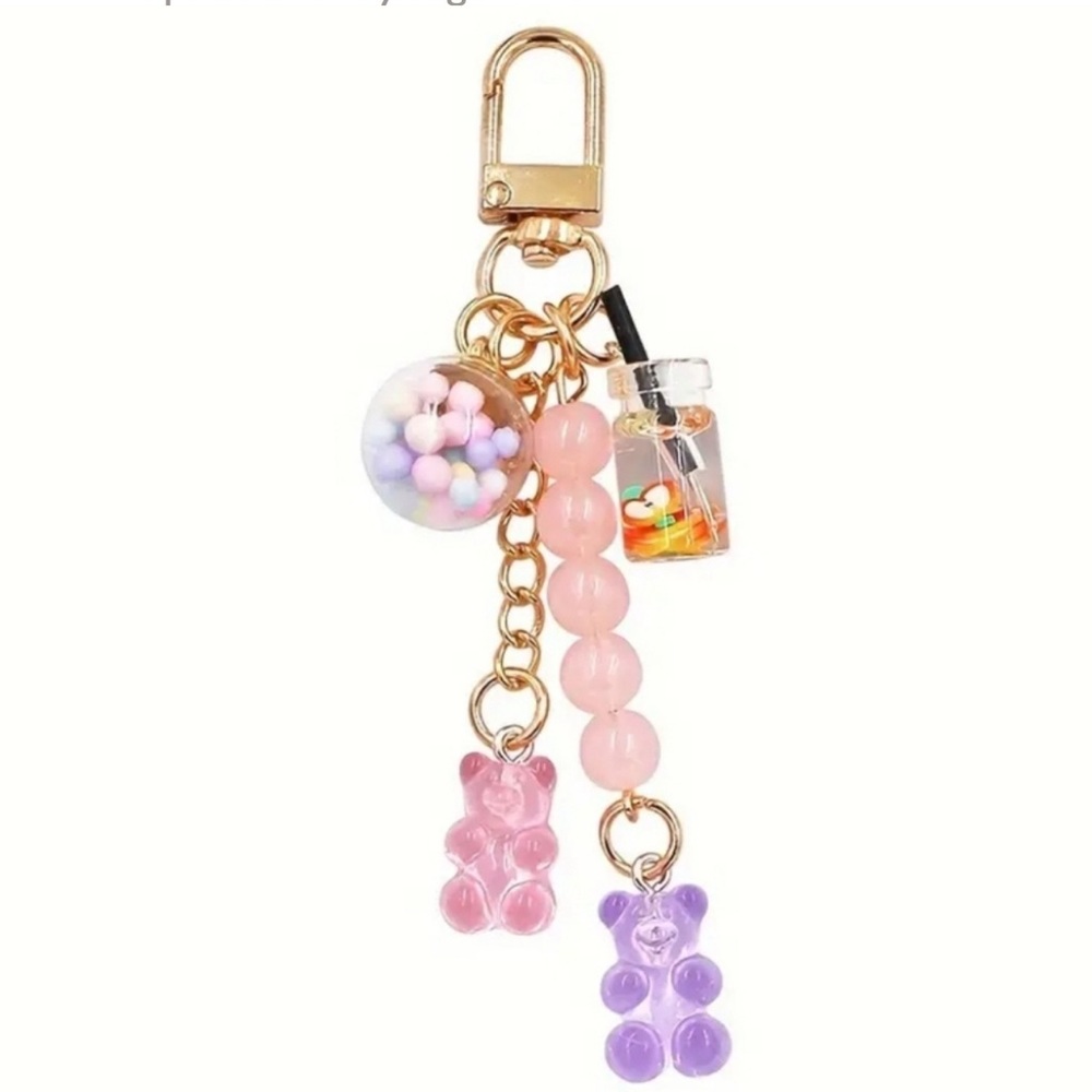 NWOT GUMMY BEARS CANDY MACHINE SODA LONG COLORFUL KEYCHAIN - Picture 1 of 3